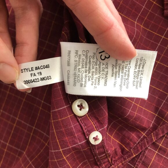 J. Crew Burgundy Plaid Secret Wash Shirt, Large, Slim - Picture 5 of 8